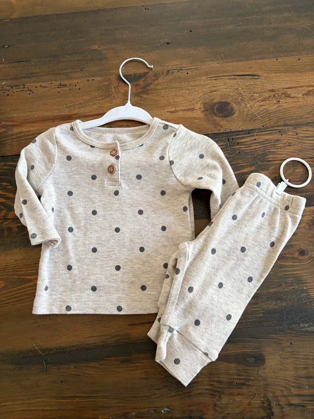 Carter's Cream & Gray Polka Dot Long-Sleeve Pajama Set - Picture 1 of 2